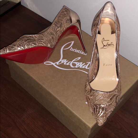Christian Louboutin Follies Lace 85 Rete- Gold - Picture 2 of 8